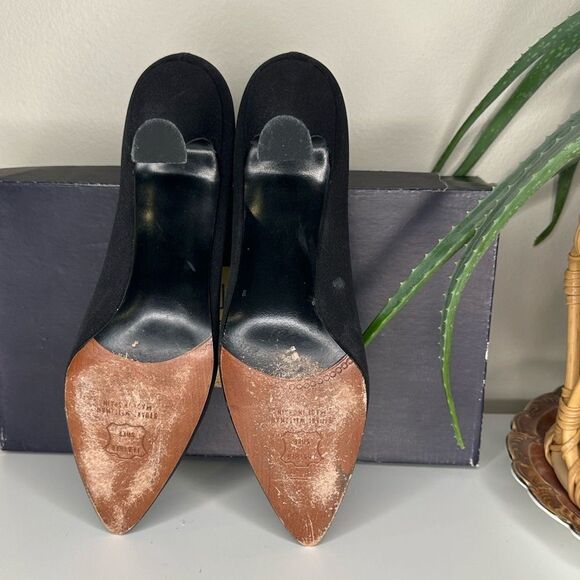 VTG Stuart Weitzman Lorraine Black Peau de Soie Pumps 7.5 AA Kitten Heels Spain - Picture 9 of 15